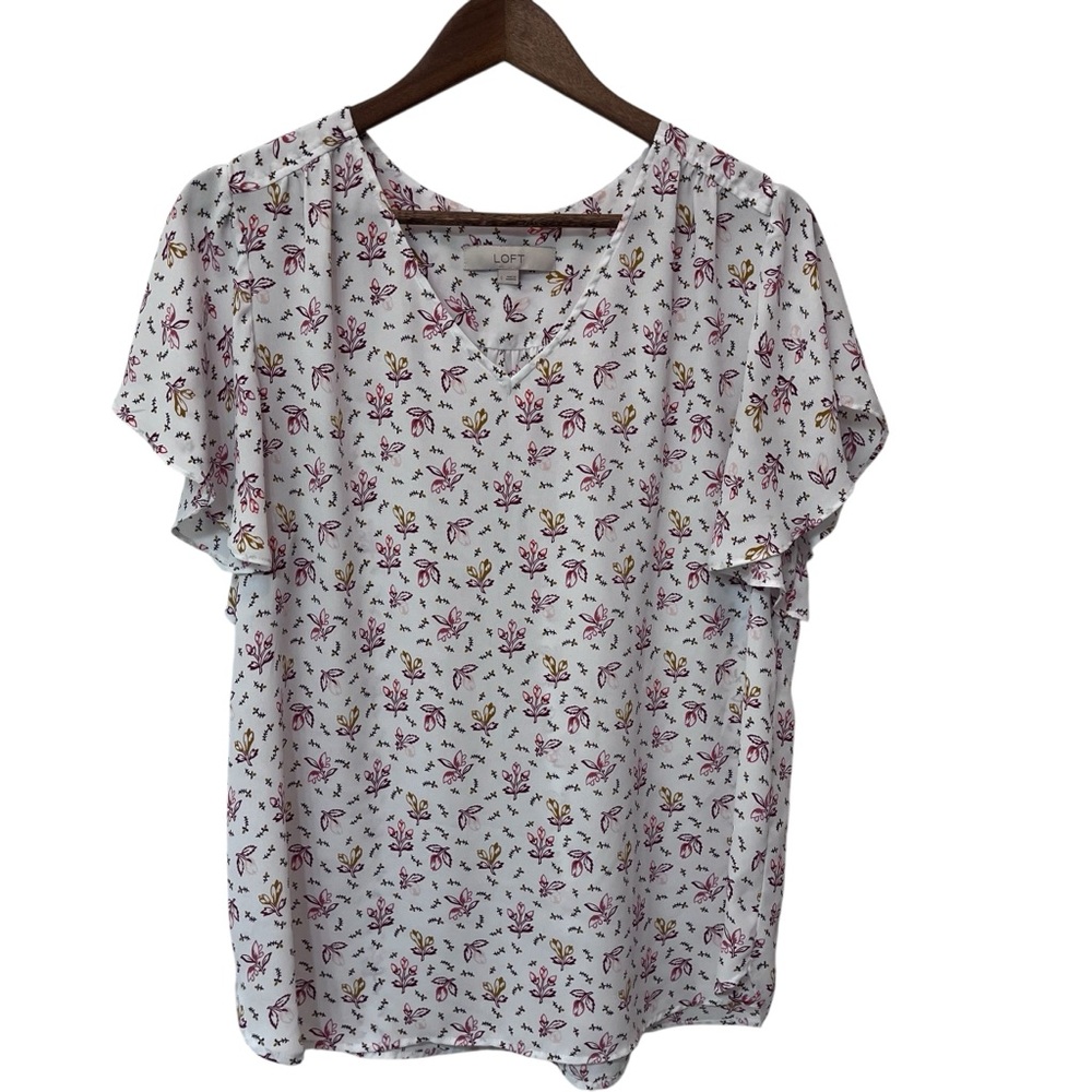 LOFT Floral Print Blouse - White and Pink